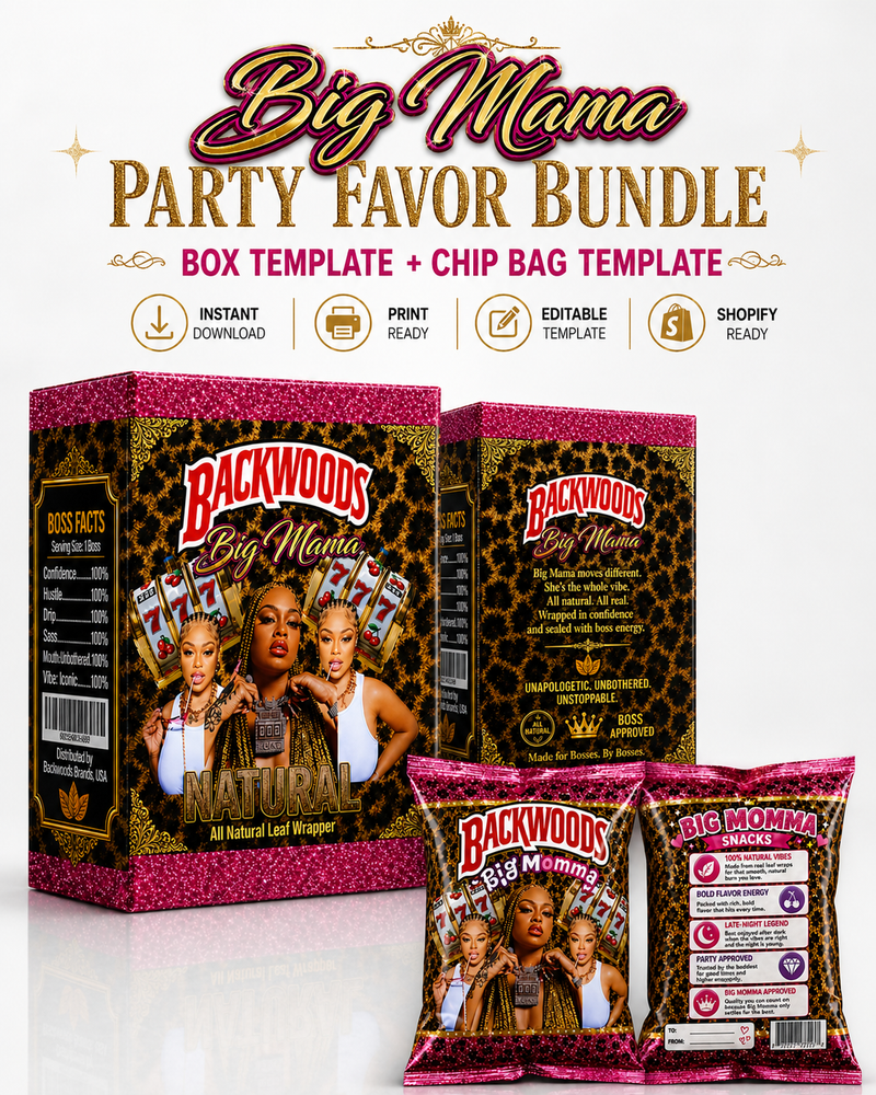 Big Mama Big Lotto Party Favor Digital Template Bundle | Pink Leopard Box & Chip Bag Printable Design | Instant Download